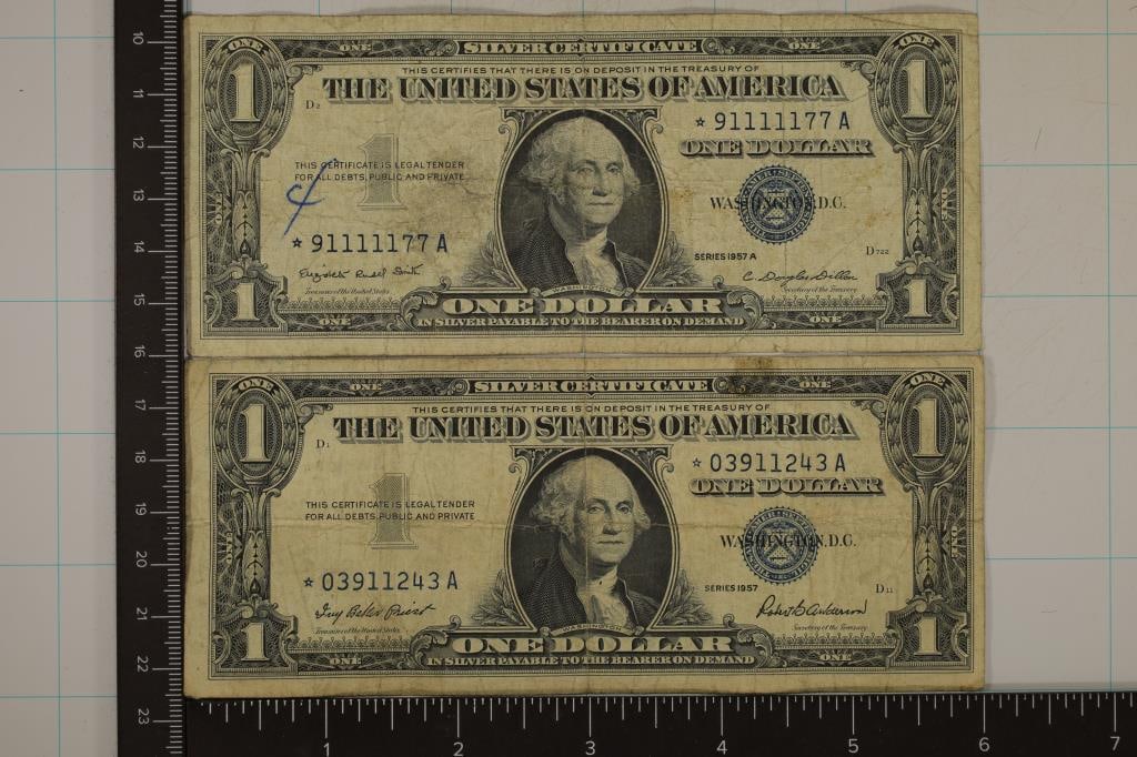2 US STAR NOTE $1 SILVER CERTIFICATES: FUN SERIAL (1 of 2)