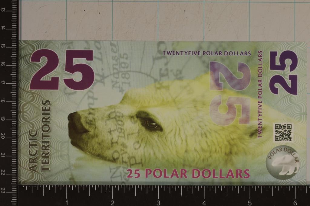 2017 CU ARCTIC TERRITORIES 25 POLAR DOLLARS: COLORIZED POLYMER BILL