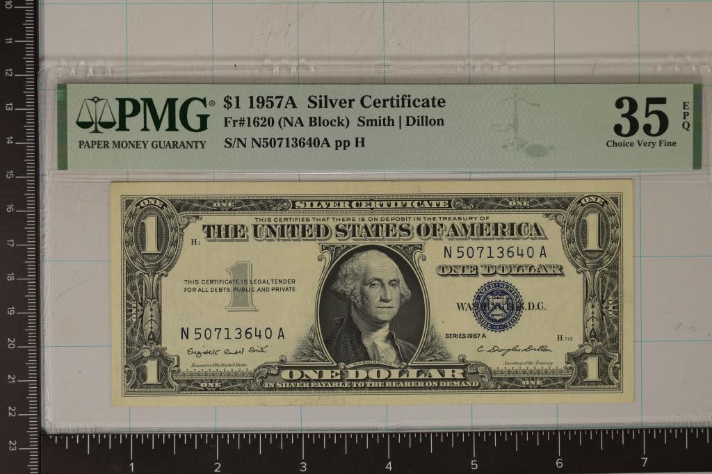 1957-A US $1 SILVER CERTIFICATE PMG 35 CHOICE VF (1 of 2)