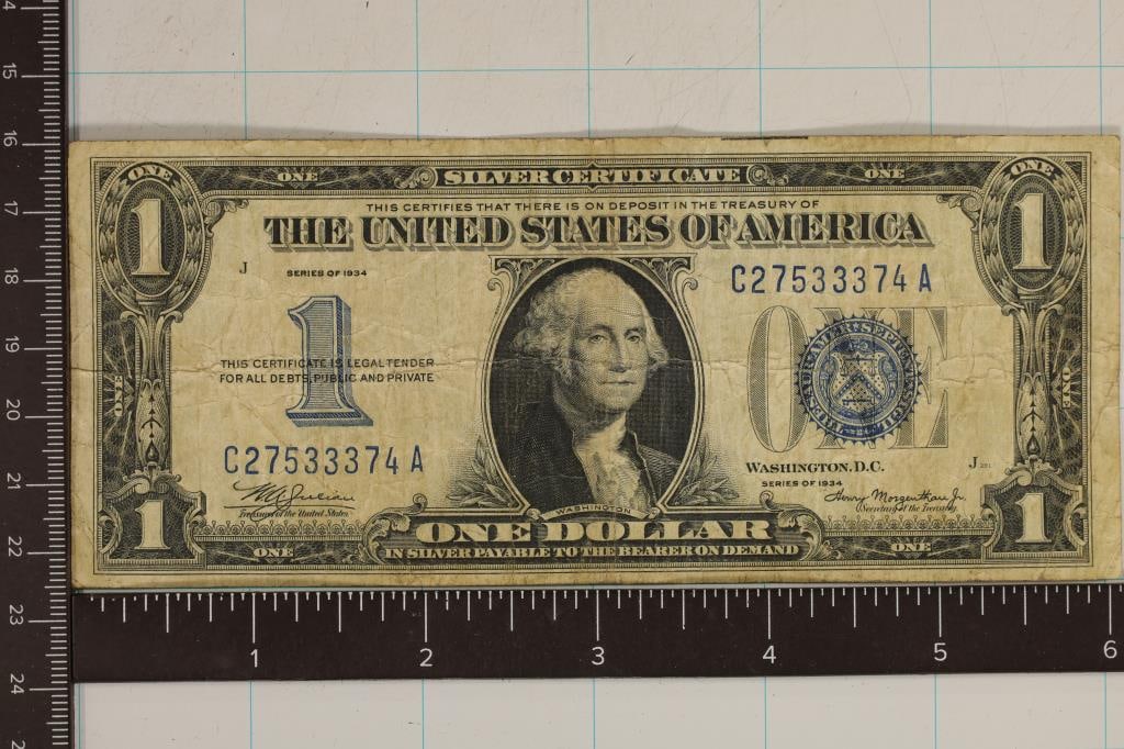 1934 US $1 SILVER CERTIFICATE FUNNY BACK BLUE SEAL (1 of 2)