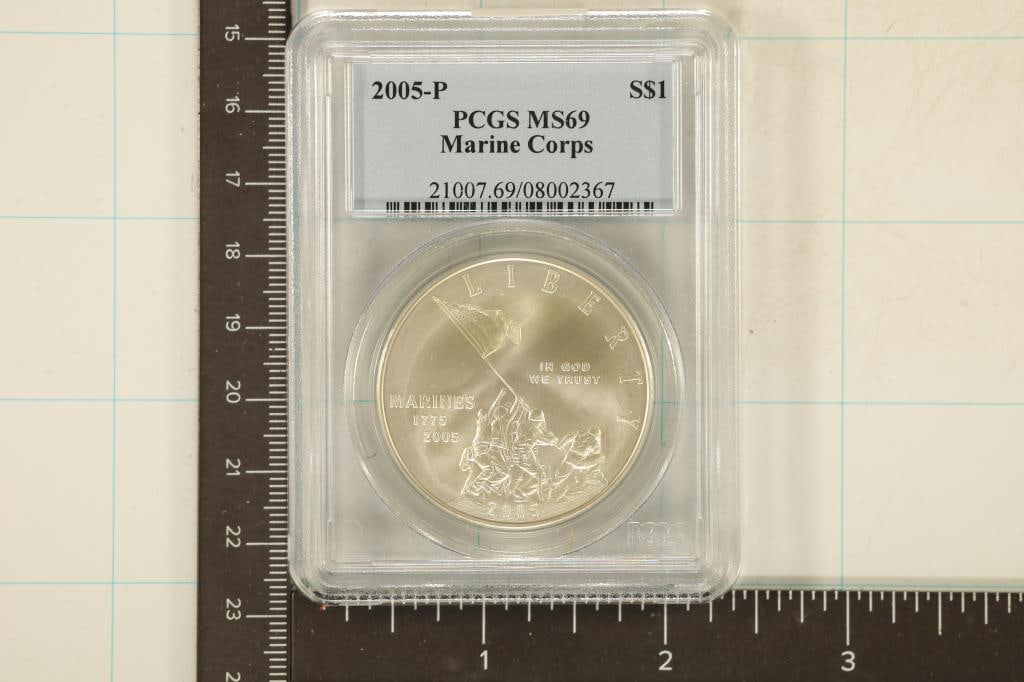 2005-P US MARINE CORPS SILVER DOLLAR PCGS MS69 (1 of 2)