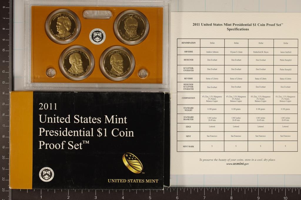 2011 PRESIDENTIAL DOLLAR 4 COIN PF SET WITH BOX &: WITH CERTIFICATE
