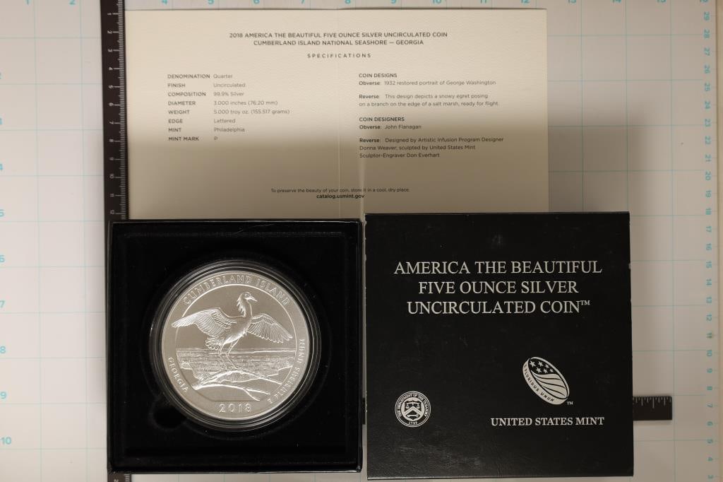 5 TROY OZ SILVER 2018-P CUMBERLAND ISLAND NATIONAL (1 of 3)