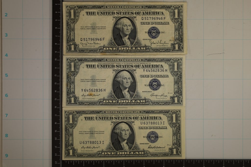 1935-D, 1935-E & 1935-F US $1 SILVER CERTS. CRISP (1 of 2)