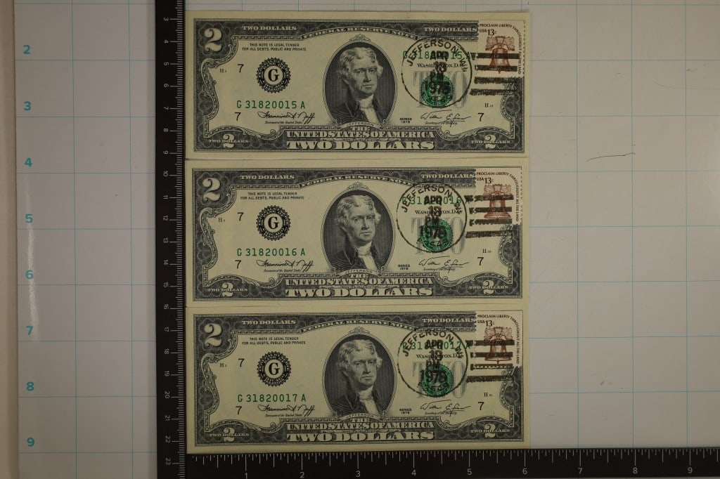 3-1976 US $2 FRN CRISP UNC BILLS WITH CANCELLED US (1 of 2)