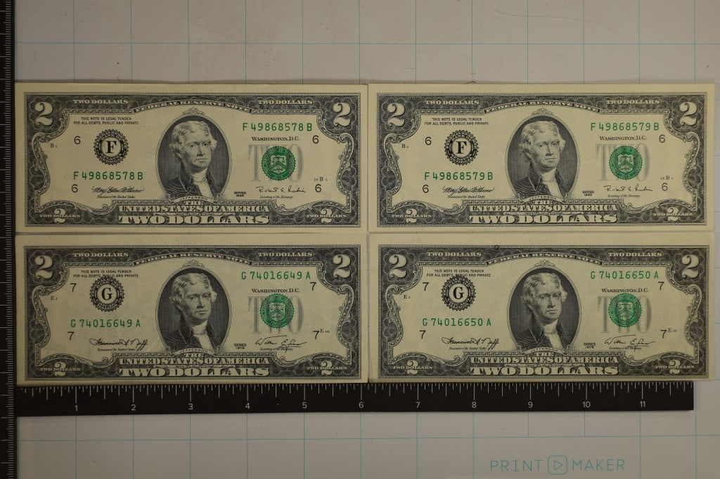 2-1976 & 2-1995 US $2 FRN GREEN SEALS.  CRISP UNC (1 of 2)