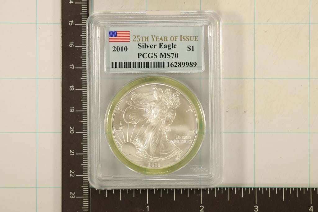 2010 AMERICAN SILVER EAGLE PCGS MS70 25TH YEAR (1 of 2)