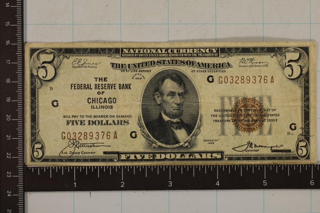 1929 US $5 NATIONAL CURRENCY BROWN SEAL BANK (1 of 2)