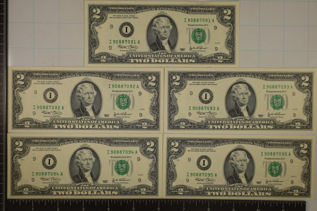 5-2003 US $2 CRISP UNC FRN, GREEN SEALS WITH (1 of 2)