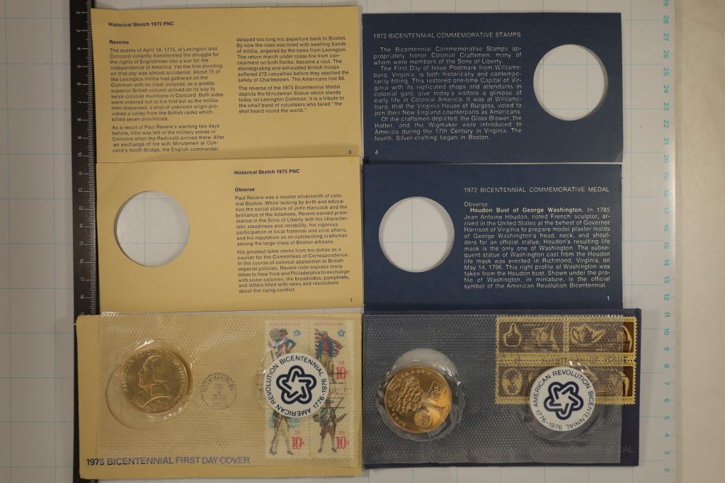 1972 & 1975 US BICENTENNIAL MEDALS IN ENVELOPES: BOTH ARE SEALED IN PLASTIC