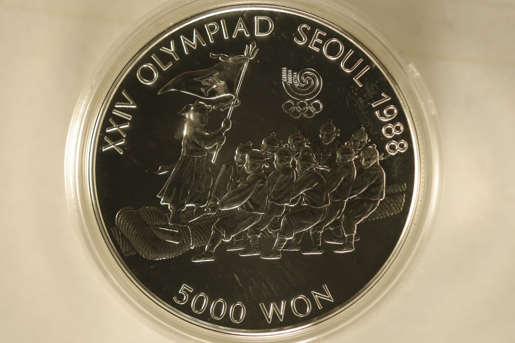 1988 SOUTH KOREA SILVER PF 5000 WON SEOUL: OLYMPICS .4999 OZ. ASW, IN HARD PLASTIC CAPSULE
