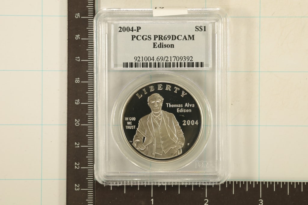 2004-P US EDISON SILVER DOLLAR PCGS PR69 DCAM (1 of 2)