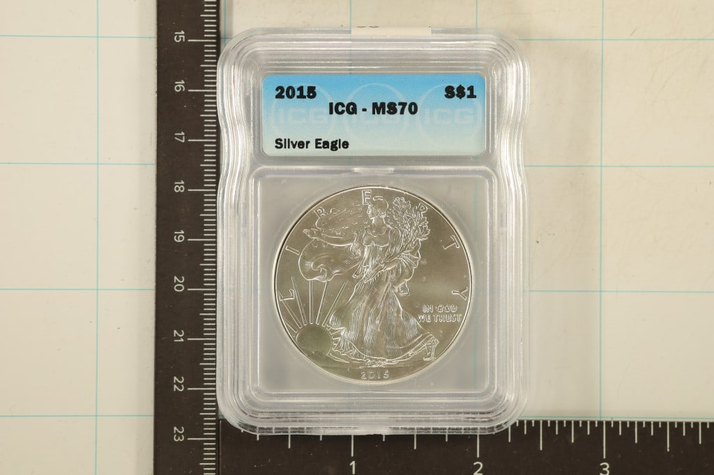 2015 AMERICAN SILVER EAGLE ICG MS70 1 OZ. SILVER (1 of 2)