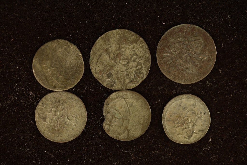 6-SILVER DIME SIZED OTTOMAN EMPIRE PARA COINS:: BELLY DANCER COINS FROM THE 1700'S - 1800'S