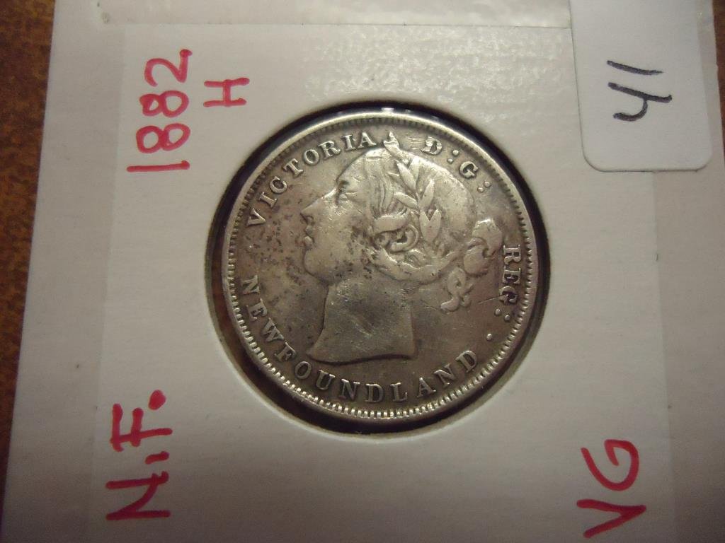 1882-H NEWFOUNDLAND SILVER 20 CENTS VERY GOOD (1 of 2)
