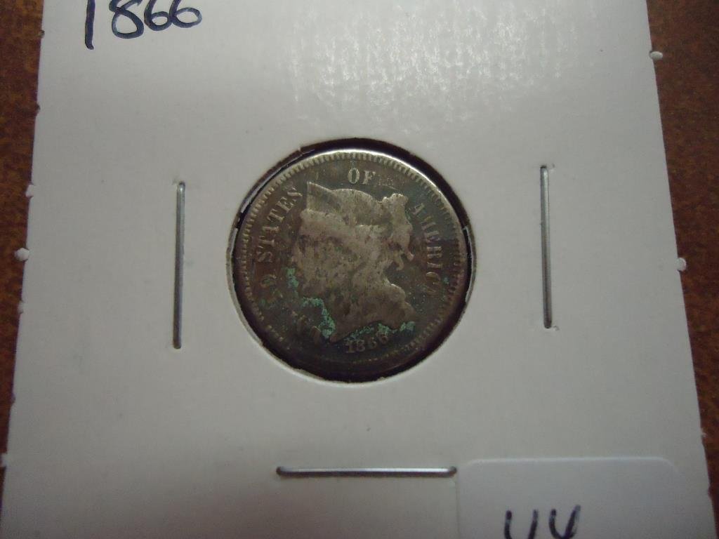 1866 THREE CENT PIECE (NICKEL) WITH VIRDIGRIS (1 of 2)