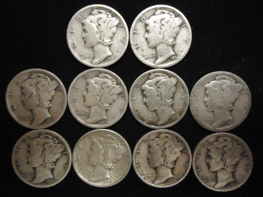 10 ASSORTED 1930'S MERCURY DIMES (1 of 2)