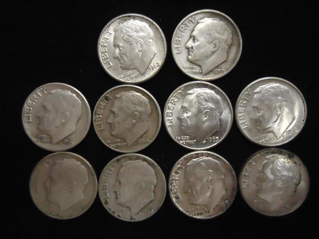 10 ASSORTED SILVER ROOSEVELT DIMES (1 of 2)