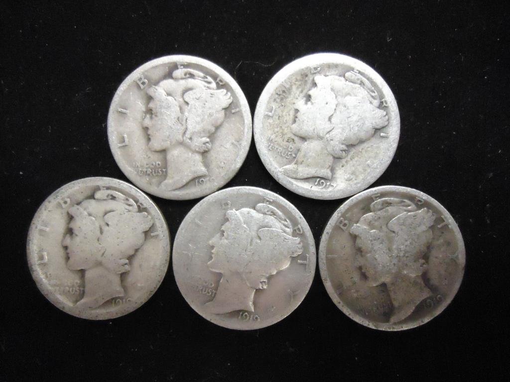 5 ASSORTED TEENS MERCURY DIMES (1 of 2)