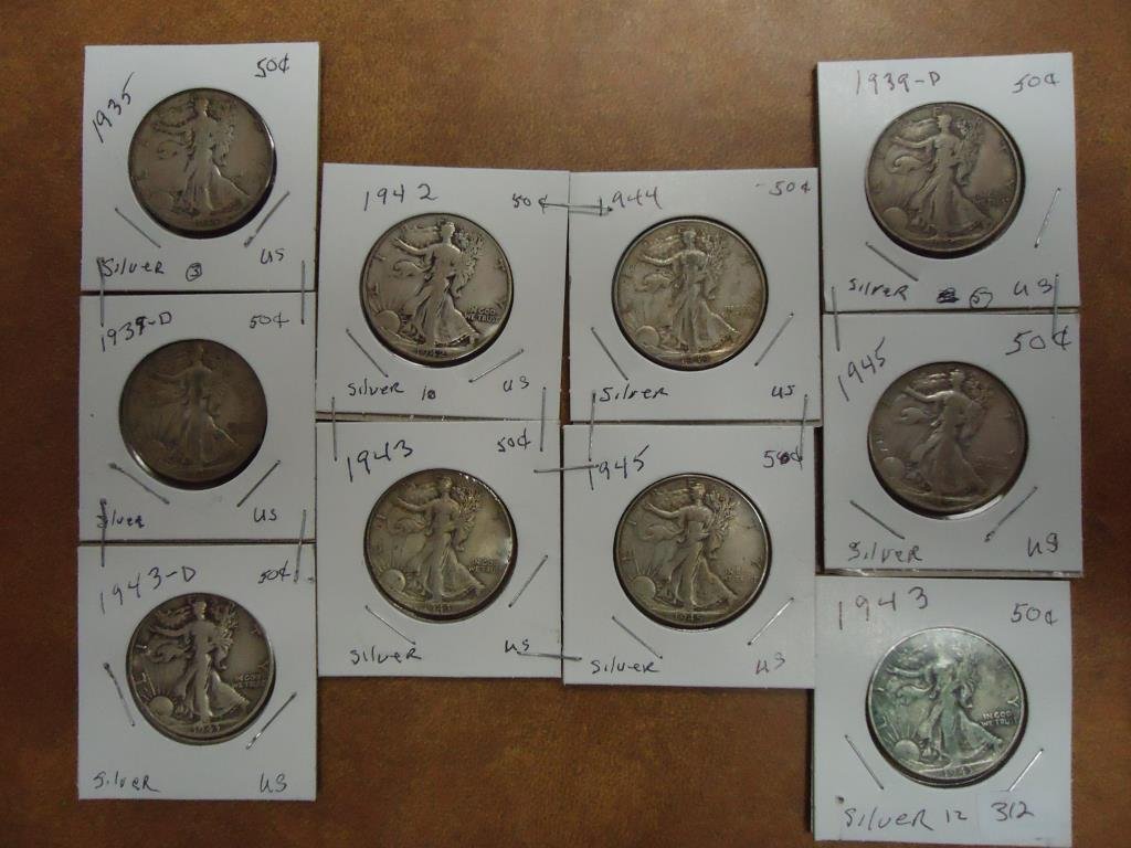 10 ASSORTED WALKING LIBERTY HALF DOLLARS (1 of 2)