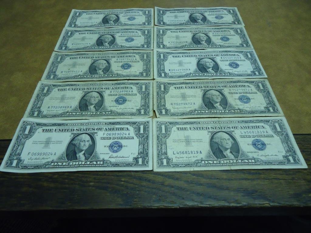 10-ASSORTED 1957 $1 SILVER CERTIFICATES (1 of 2)