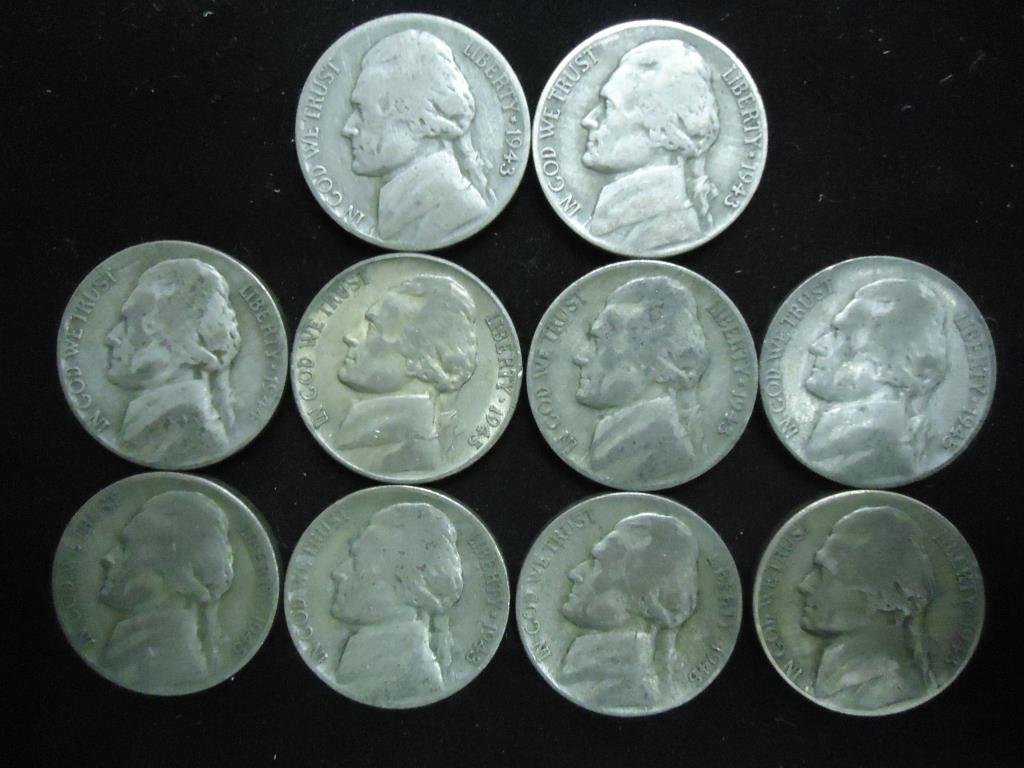 10 ASSORTED 35% SILVER JEFFERSON WAR NICKELS (1 of 2)