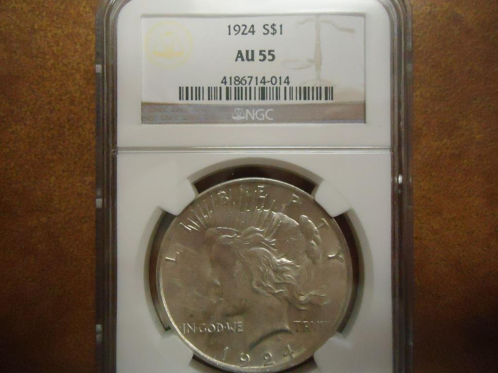 1924 PEACE SILVER DOLLAR NGC AU55 (1 of 2)