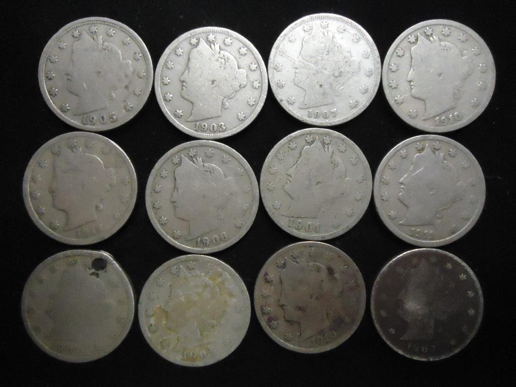 12 ASSORTED LIBERTY "V" NICKELS (1 of 2)