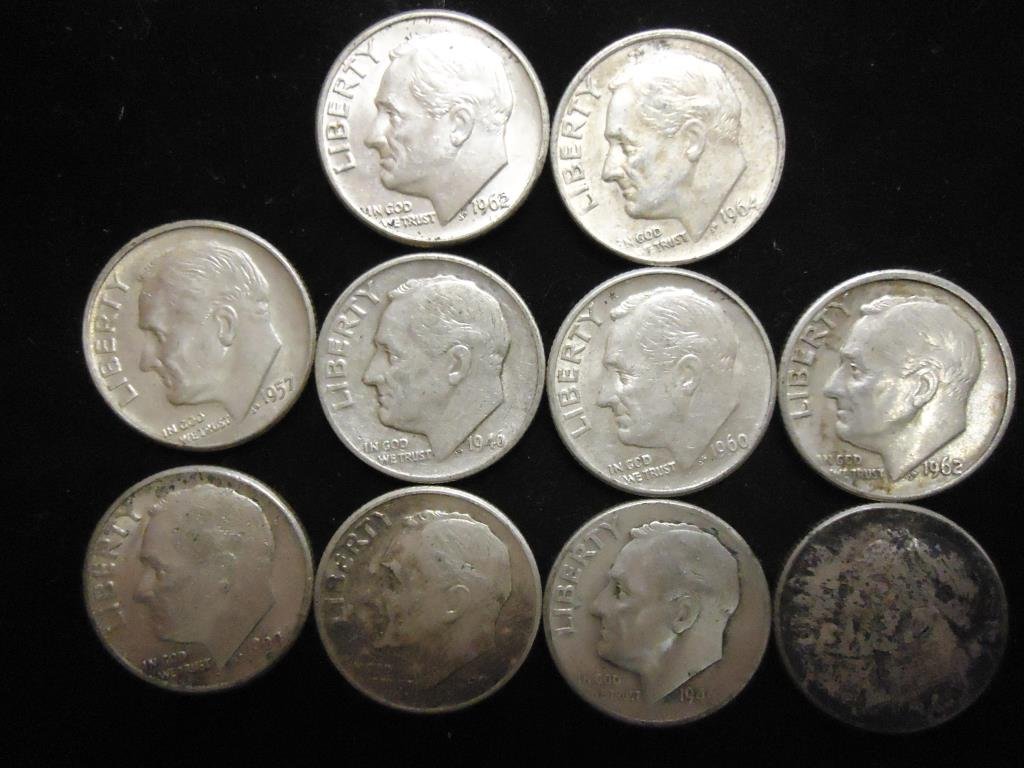 10 ASSORTED SILVER ROOSEVELT DIMES (1 of 2)