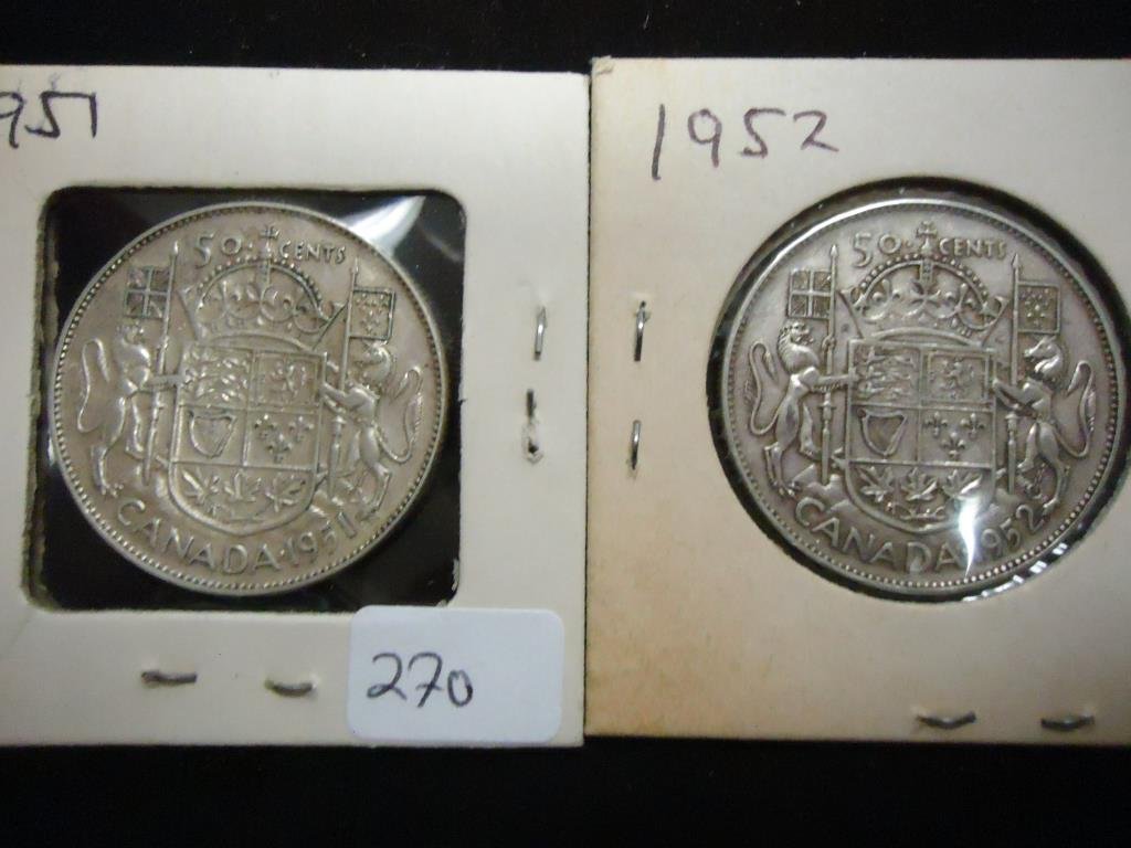 1951 & 1952 CANADA SILVER 50 CENTS (1 of 2)