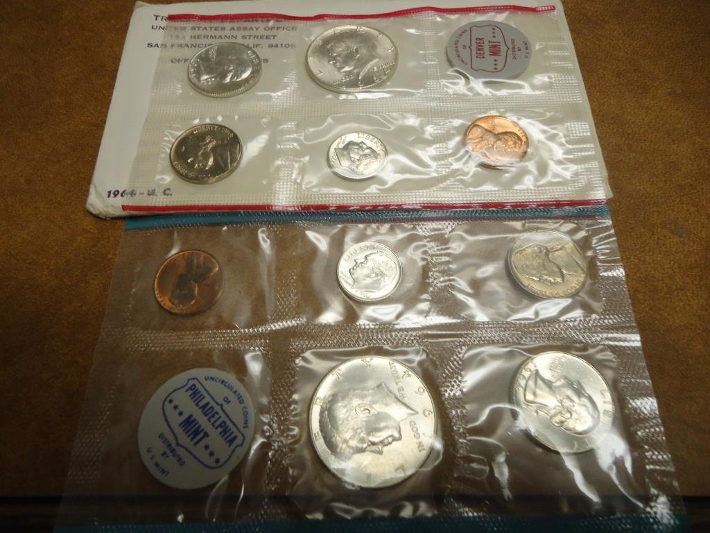 1964 SILVER US MINT SET (UNC) P/D (WITH ENVELOPE) (1 of 2)