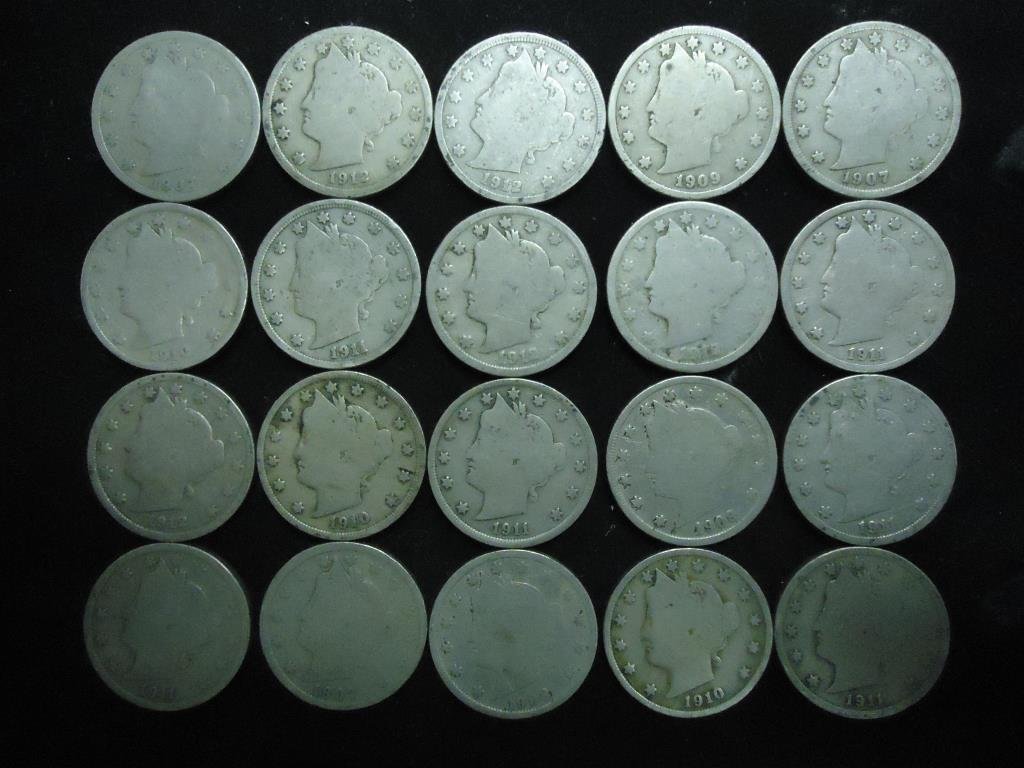 20 ASSORTED LIBERTY "V" NICKELS (1 of 2)