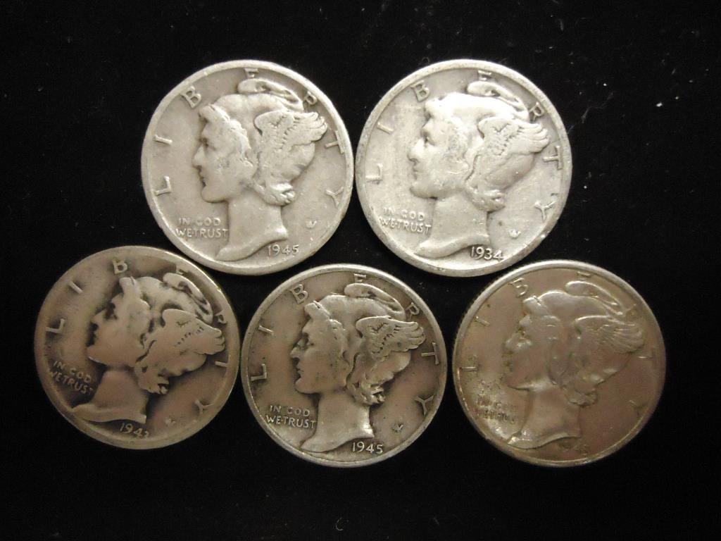 5 ASSORTED MERCURY DIMES (1 of 2)