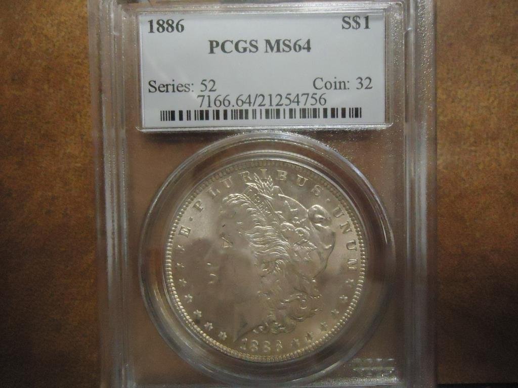 1886 MORGAN SILVER DOLLAR PCGS MS64 (1 of 2)