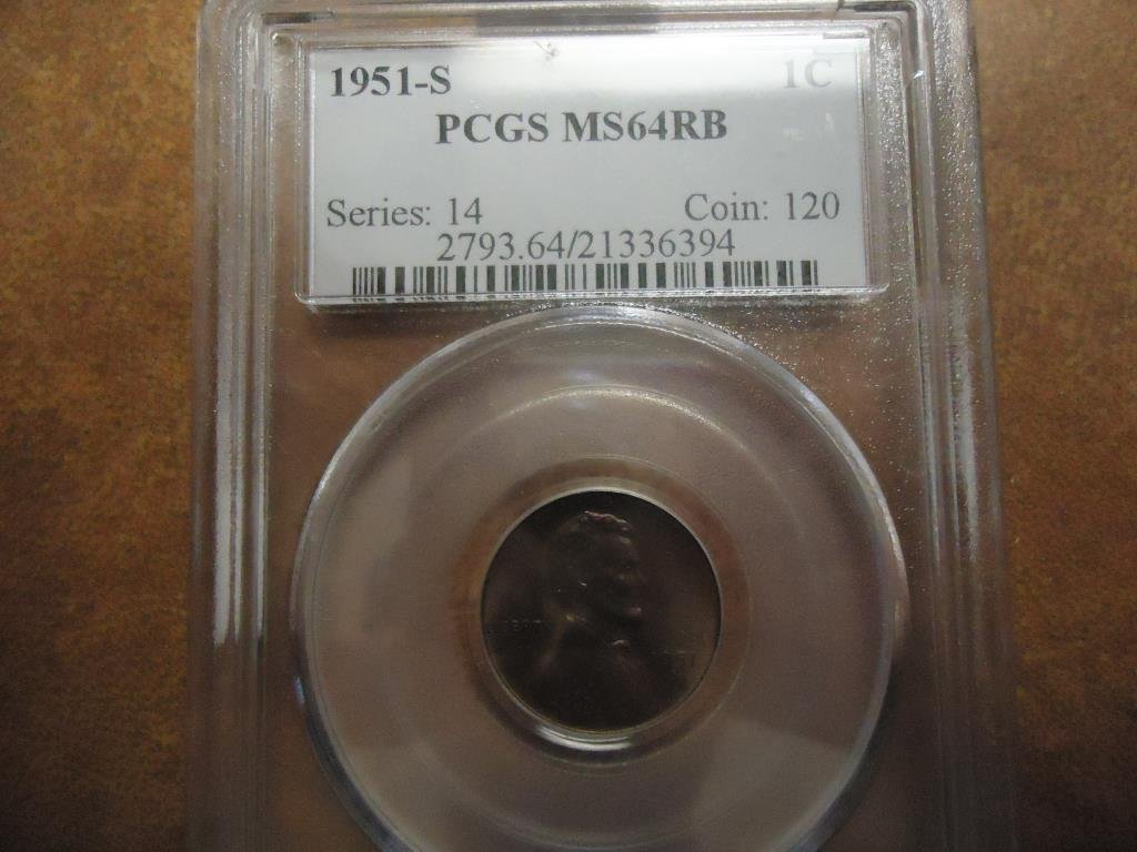 1951-S LINCOLN CENT PCGS MS64RB (1 of 2)