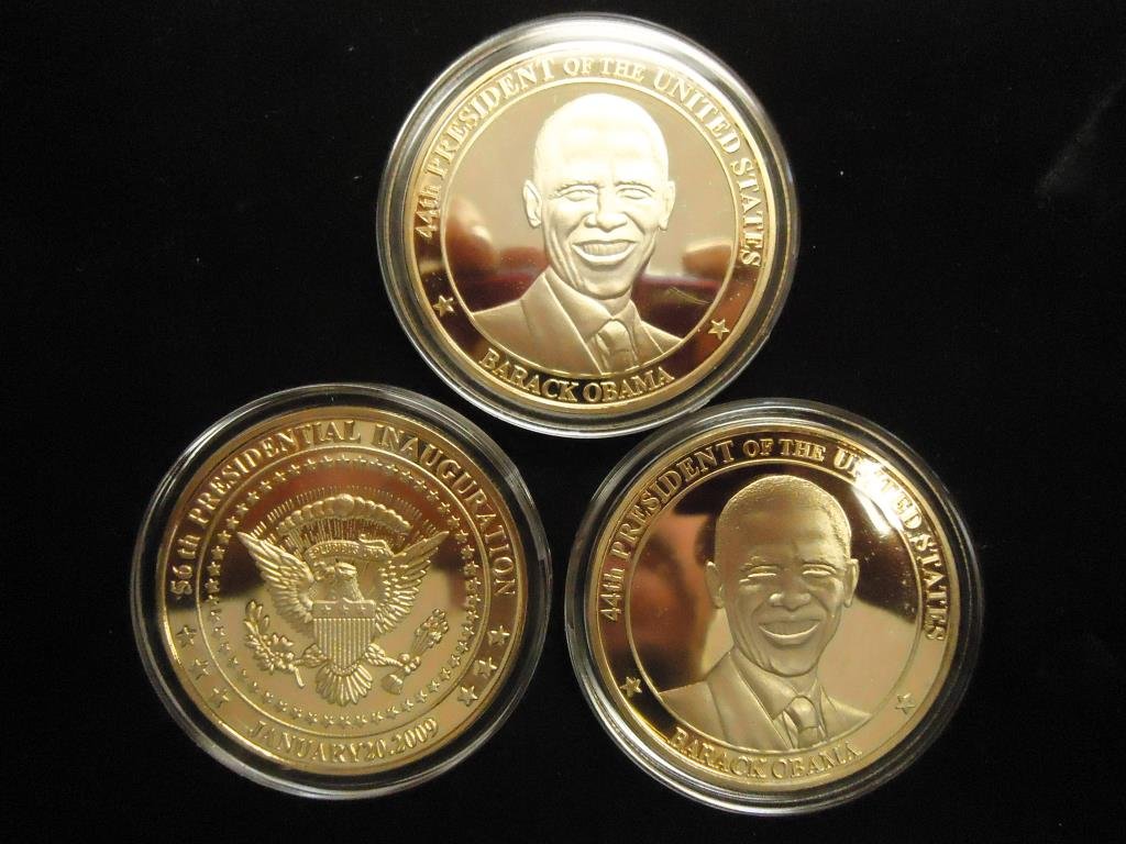 3-2009 BARACK OBAMA INAUGURATION TOKENS (PF) ALL THREE: ALL THREE ARE GOLD IN COLOR
