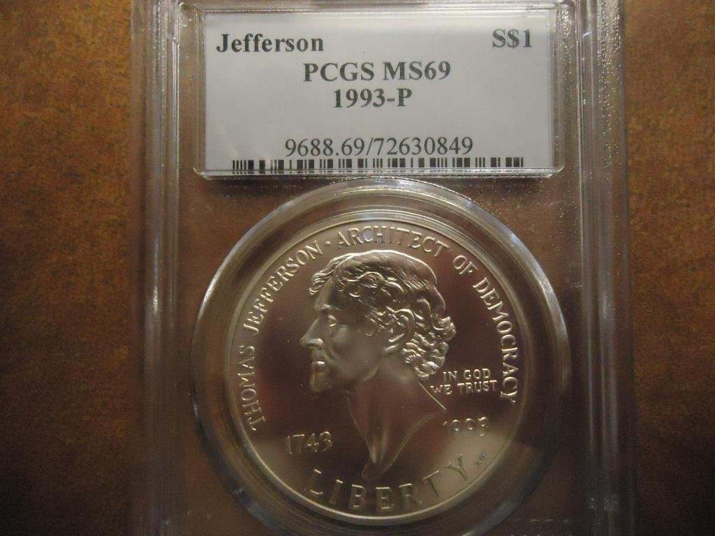 1993-P JEFFERSON COMMEMORATIVE SILVER DOLLAR PCGS MS69 (1 of 2)