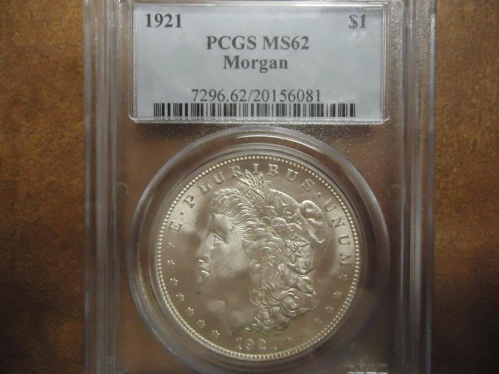 1921 MORGAN SILVER DOLLAR PCGS MS62 (1 of 2)