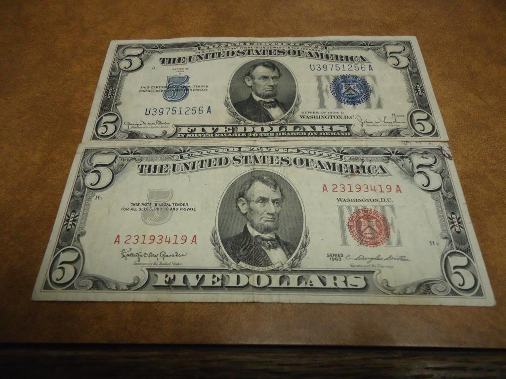1934-D & 1963 $5 BILLS 1934-D BLUE SEAL SILVER (1 of 2)