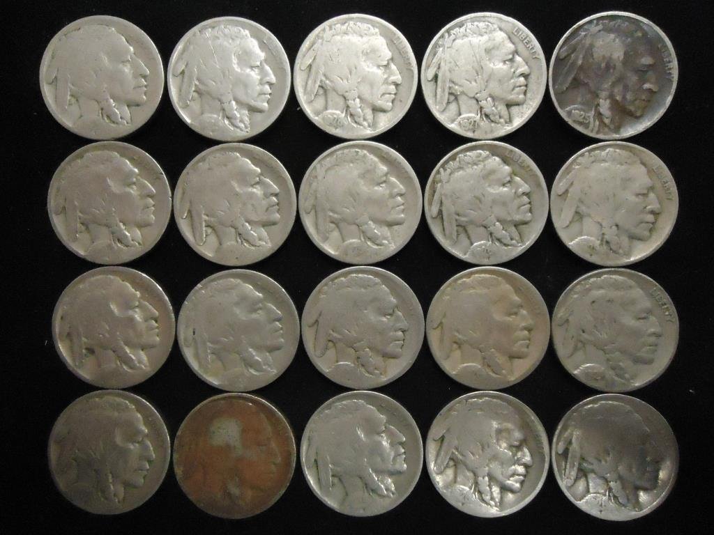 20 ASSORTED 1920'S BUFFALO NICKELS (1 of 2)