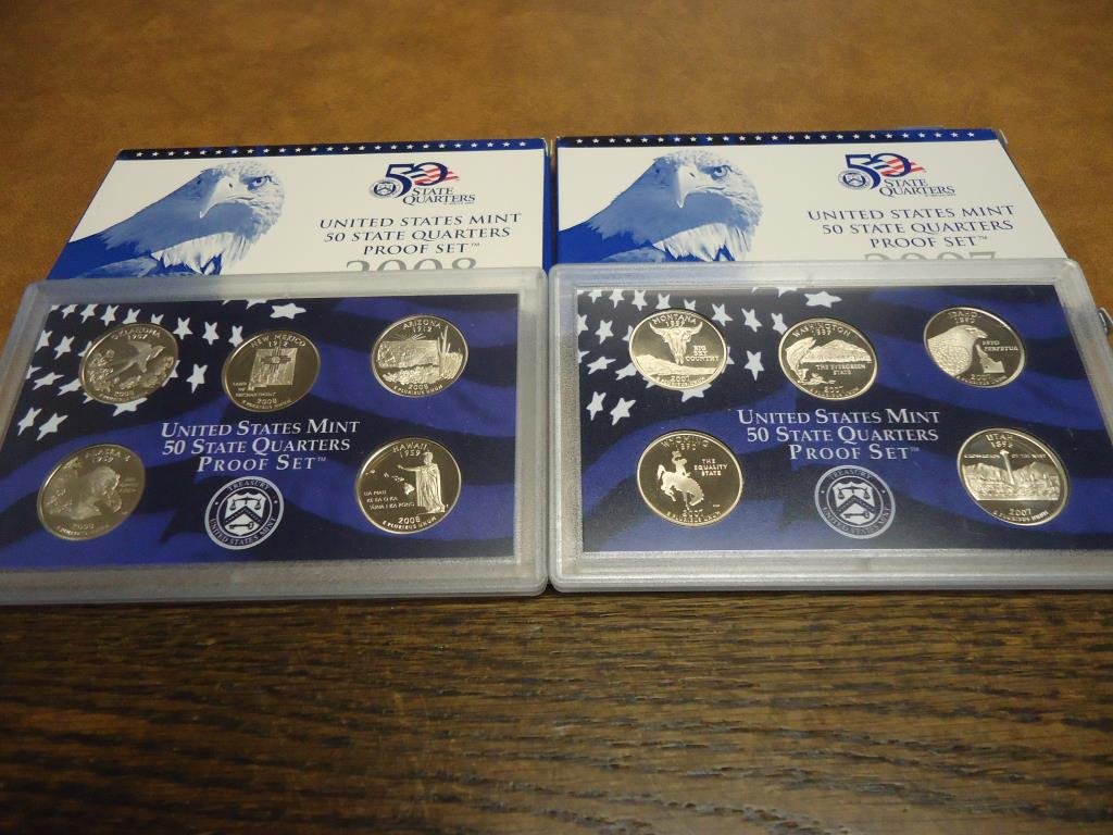 2007 & 2008 US 50 STATE QUARTERS PROOF SETS WITH BOXES (1 of 2)