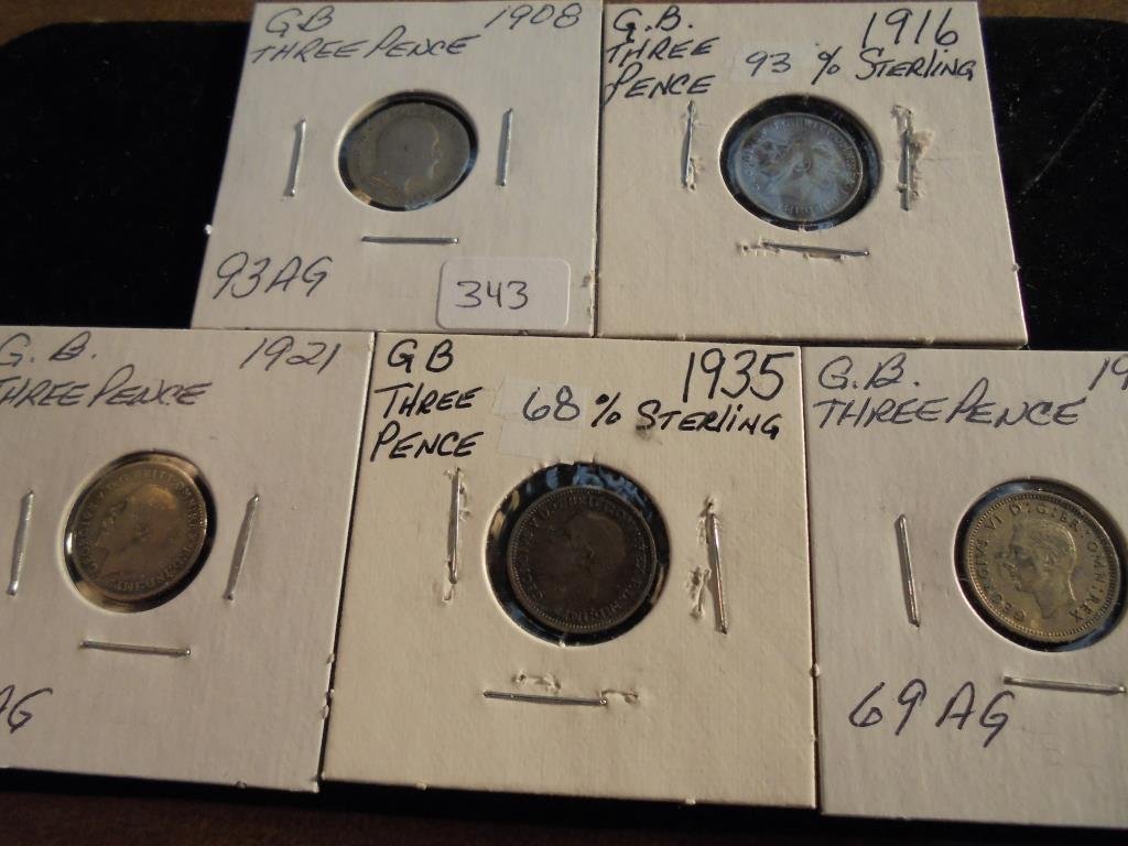 1908,16,21,35 & 42 GREAT BRITAIN SILVER 3 PENCE (1 of 2)