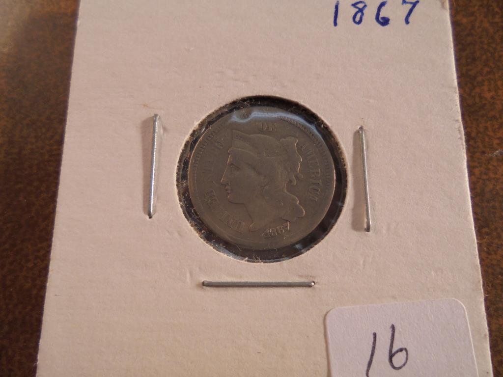1867 THREE CENT PIECE (NICKEL) WITH SCRATCHES (1 of 2)
