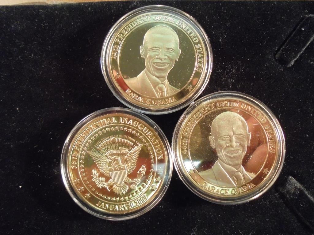 3-2009 BARACK OBAMA INAUGURATION TOKENS (PF) ALL THREE: ALL THREE ARE GOLD IN COLOR