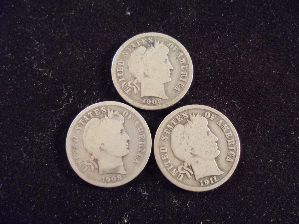 1906-D,08 & 1911-D BARBER DIMES: You must call or email us with your credit card number directly