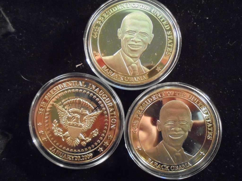 3-2009 BARACK OBAMA INAUGURATION TOKENS (PF) ALL THREE: ALL THREE ARE GOLD IN COLOR