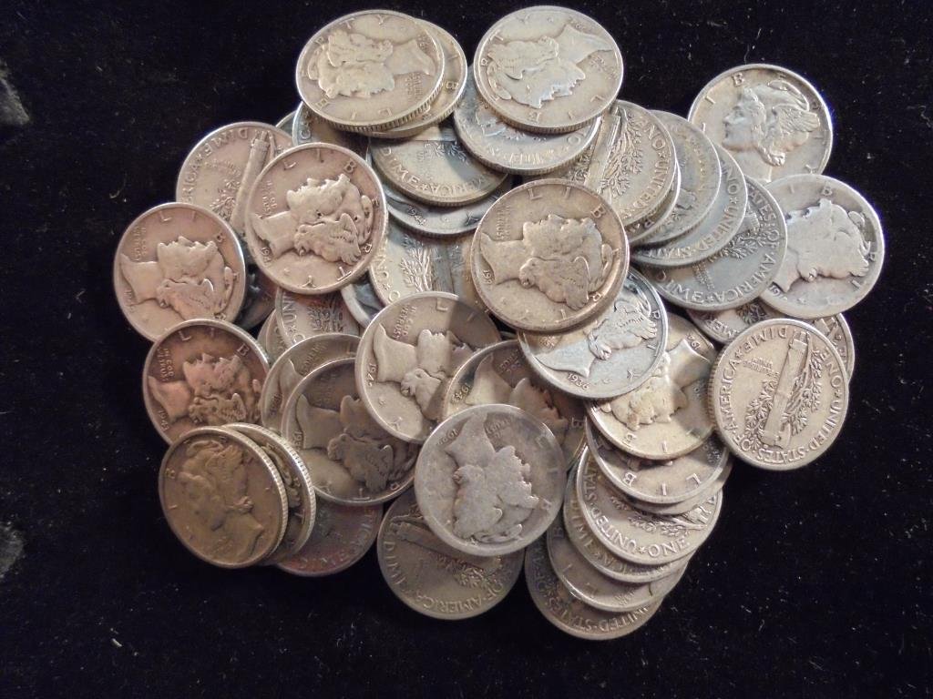 50 ASSORTED MERCURY DIMES (1 of 1)