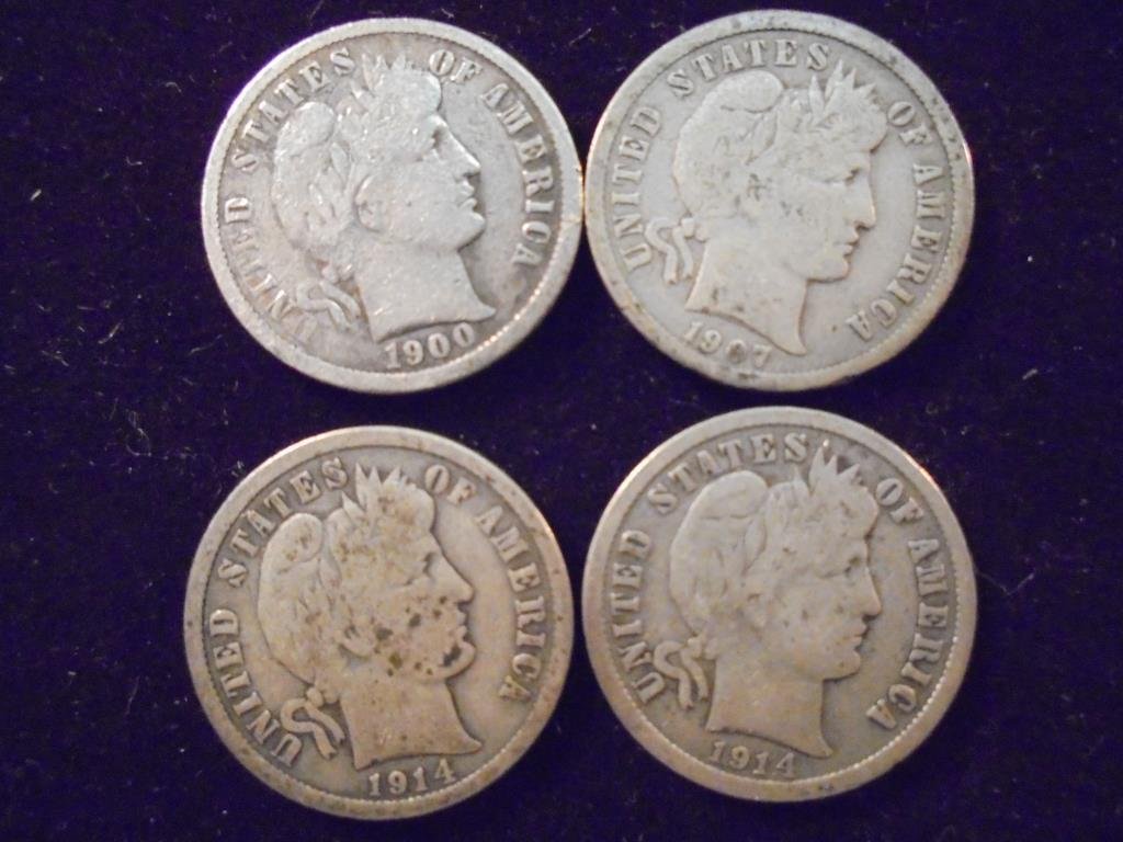 1900,1907,1914 & 1914-D BARBER DIMES: You must call or email us with your credit card number directly