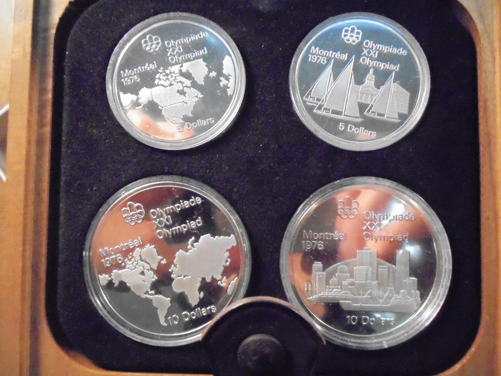 1976 MONTREAL OLYMPICS 4 COIN SILVER PROOF SET 2-$5 AND (1 of 3)