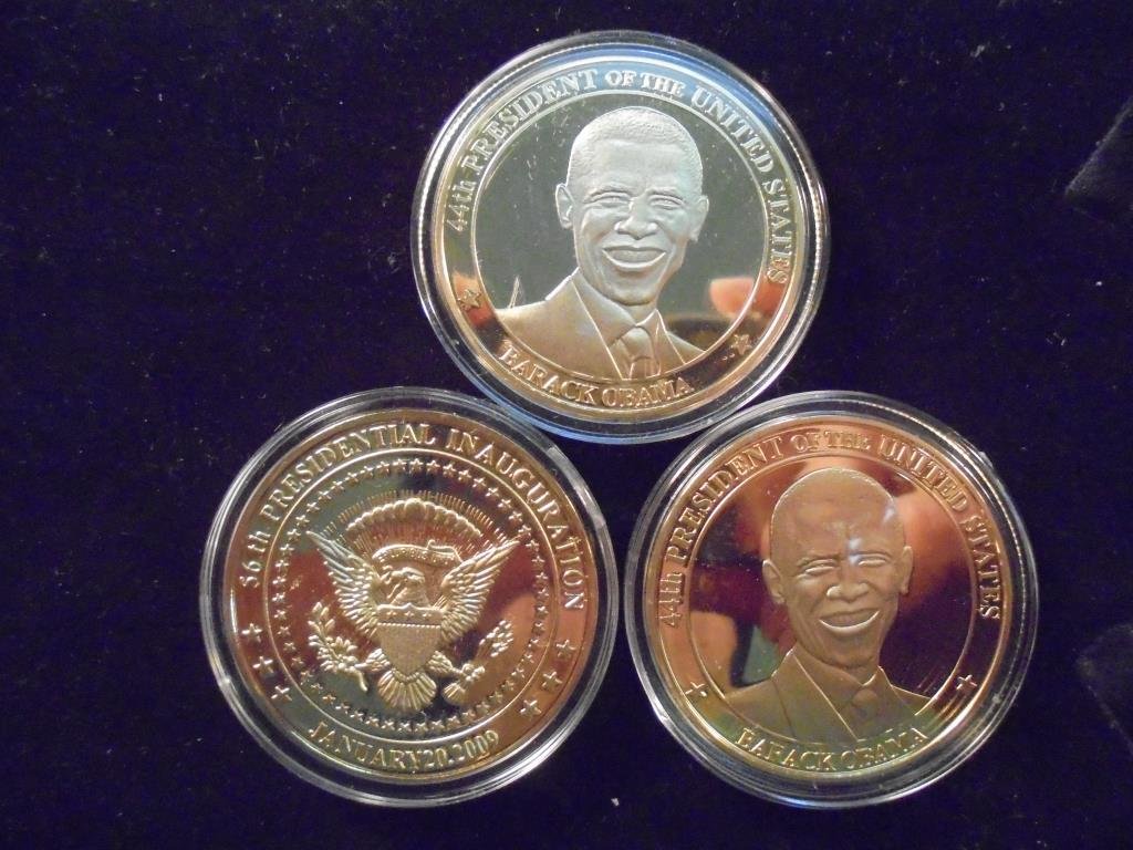 3-2009 BARACK OBAMA INAUGURATION TOKENS (PF) ALL THREE: ALL THREE ARE GOLD IN COLOR
